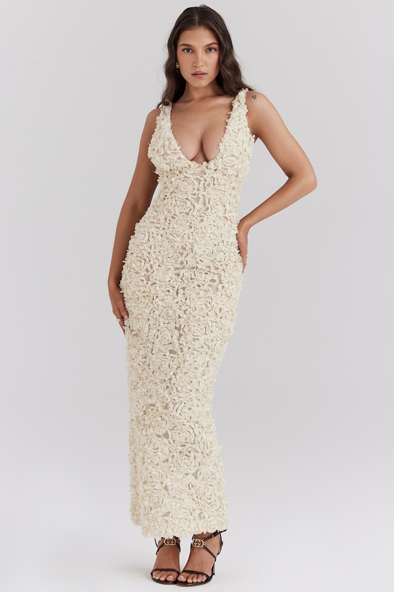Cyprine Plunge Neck Backless Maxi Dress-ROVOLE