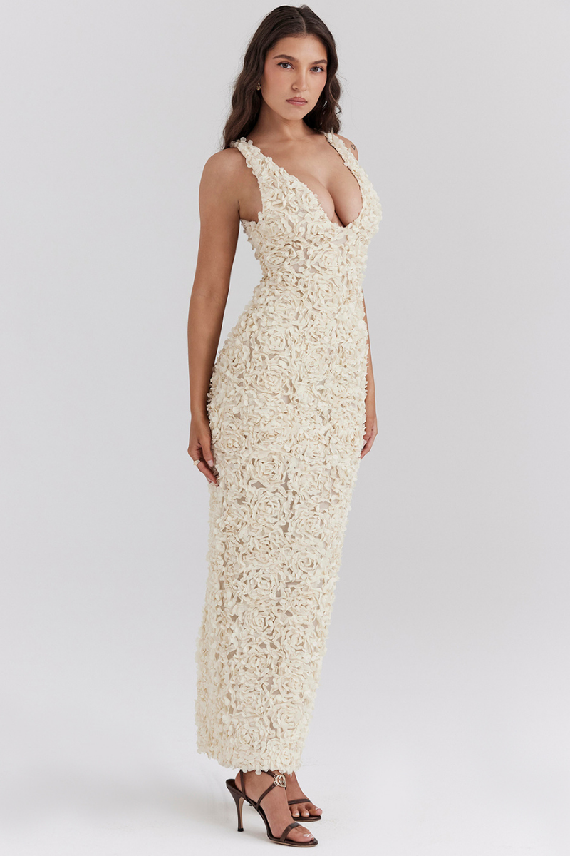 Cyprine Plunge Neck Backless Maxi Dress-ROVOLE