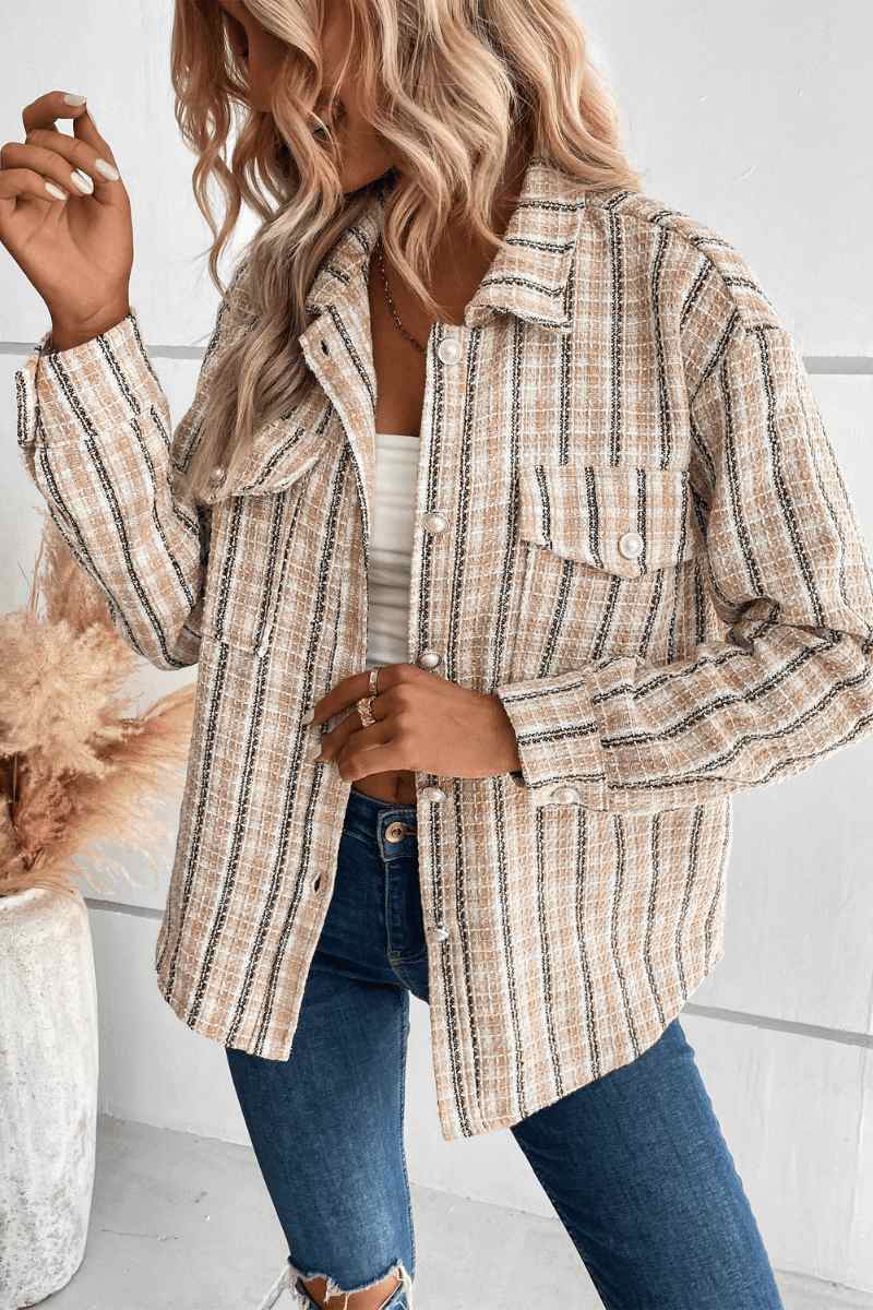 Spice Harvest Plaid Shacket - Beige-ROVOLE