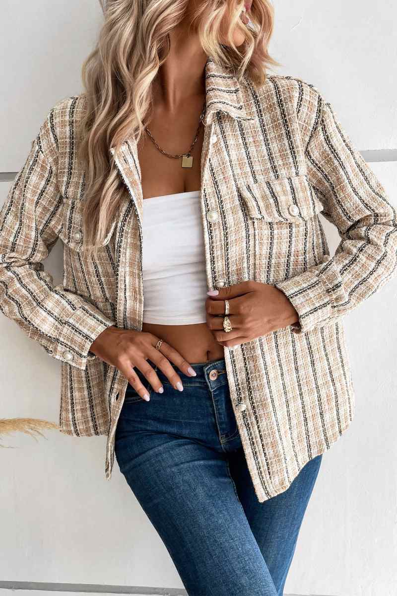 Spice Harvest Plaid Shacket - Beige-ROVOLE