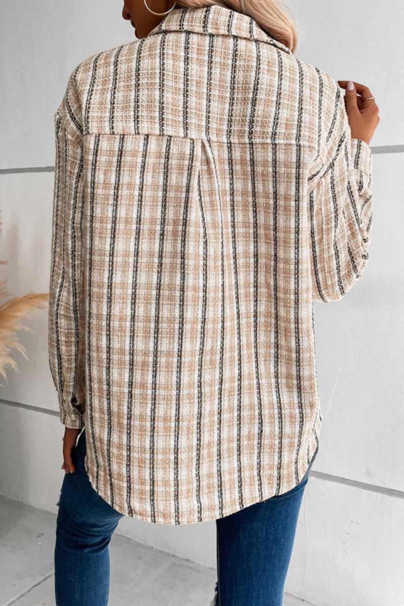 Spice Harvest Plaid Shacket - Beige-ROVOLE