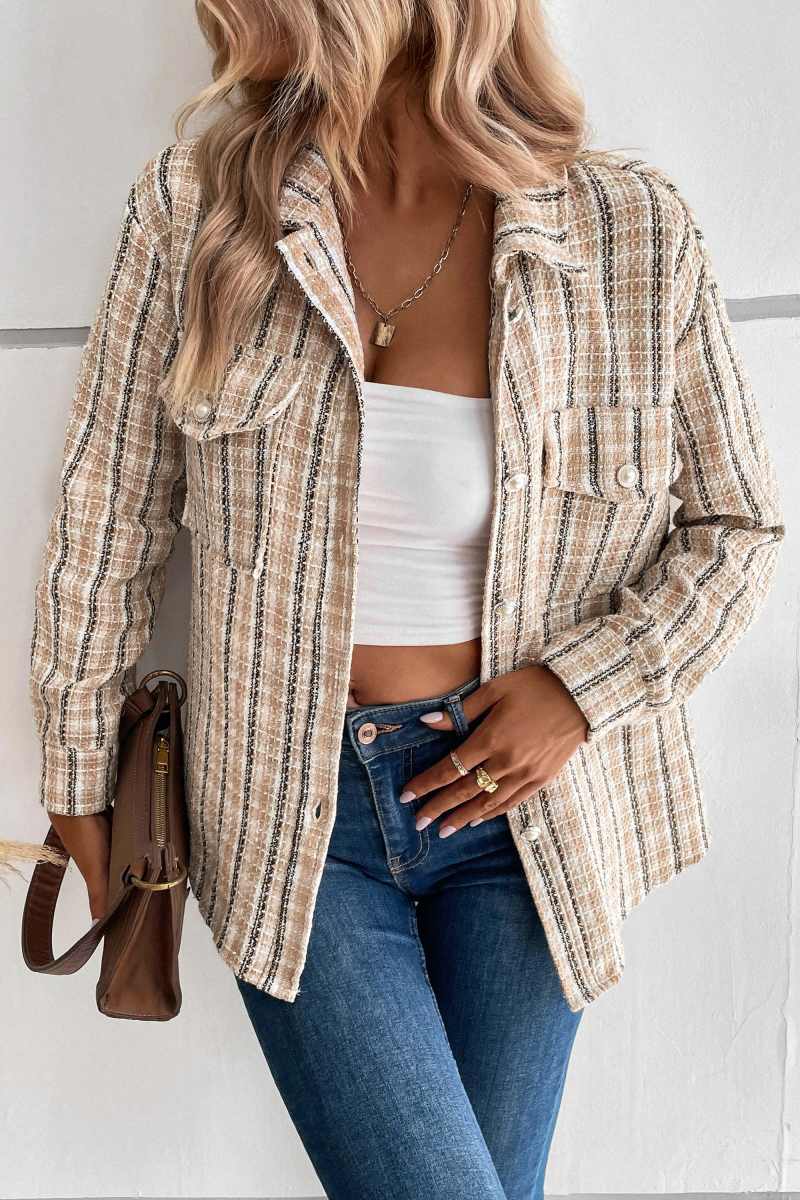 Spice Harvest Plaid Shacket - Beige-ROVOLE