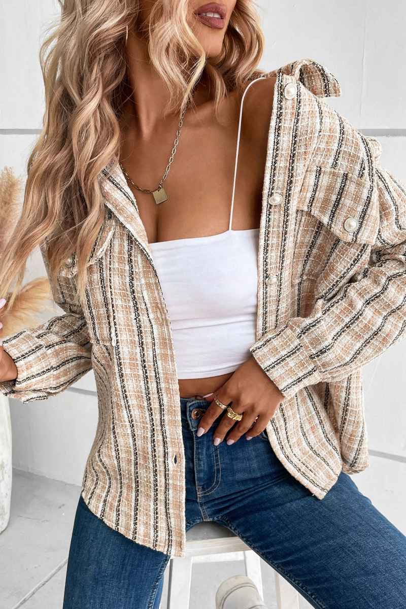Spice Harvest Plaid Shacket - Beige-ROVOLE