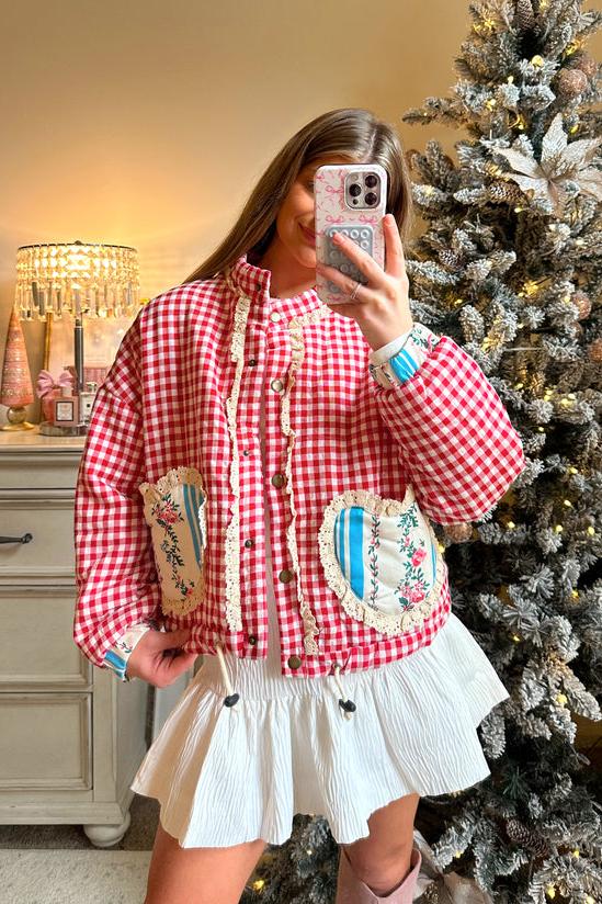 Plaid Pink Heart Pocket Jacket-ROVOLE