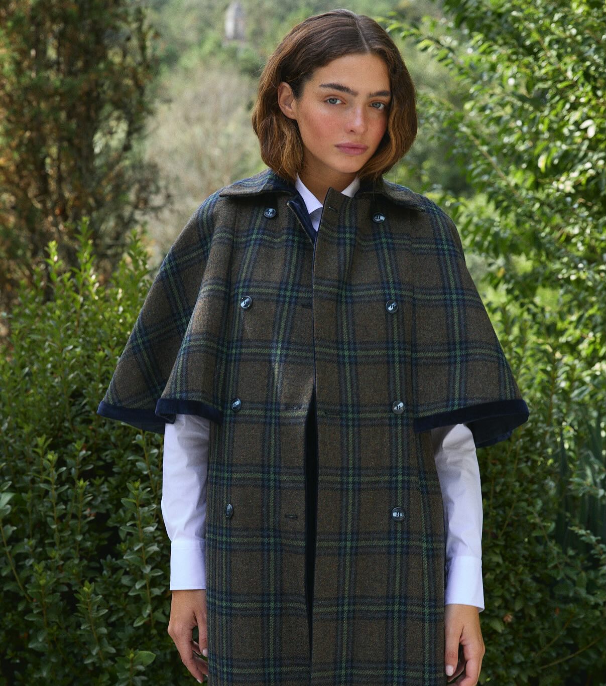 Checked Wool Cloak Coat