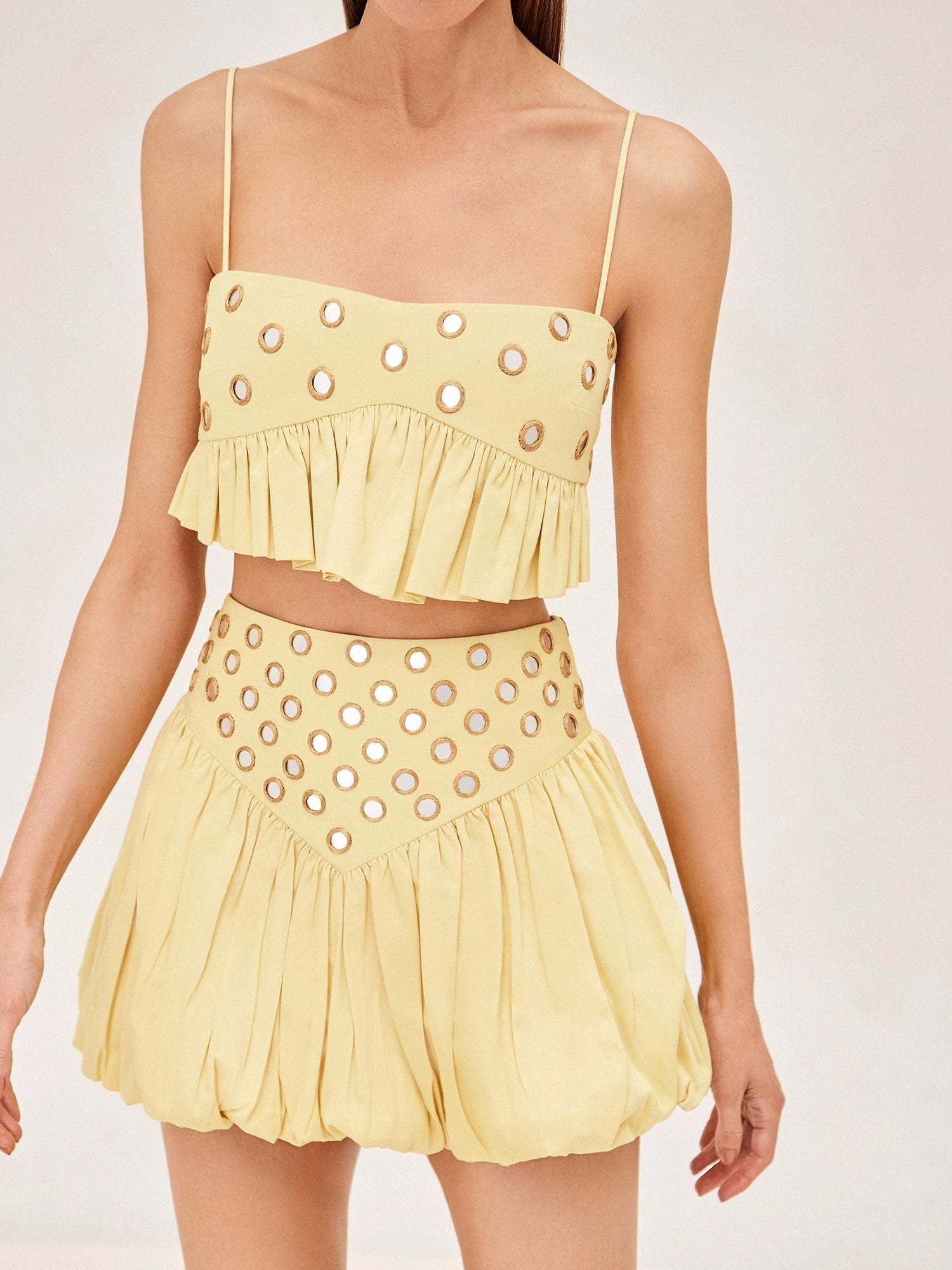 Fashion Cotton suspender mini mirror skirt set - handmade-ROVOLE