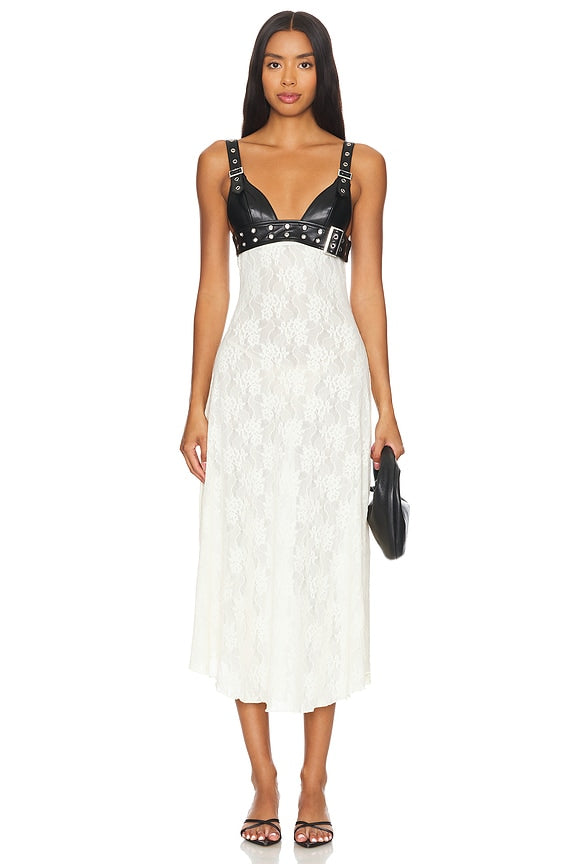 Fashion Belt Bodice Midi Dress-ROVOLE