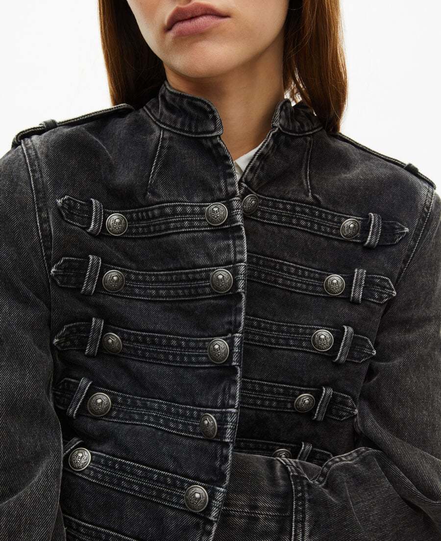 Black Denim Military - Style Jacket
