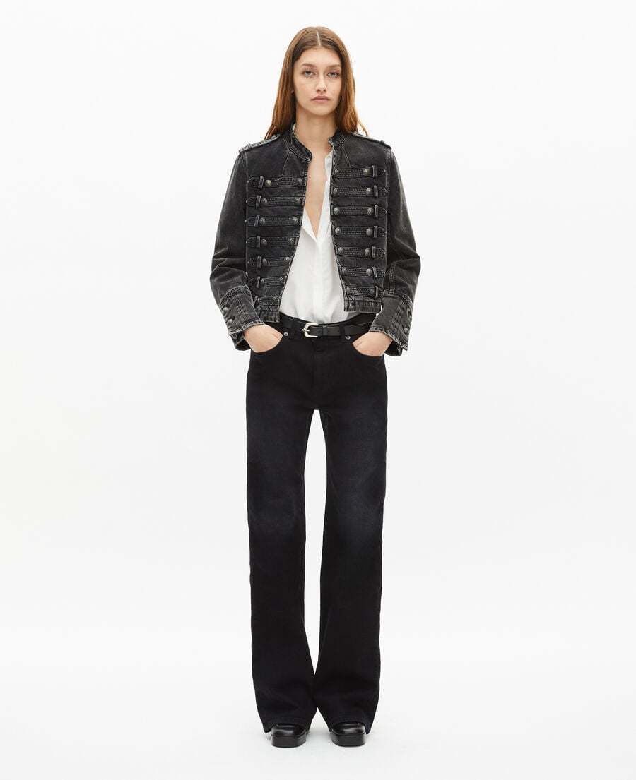 Black Denim Military - Style Jacket