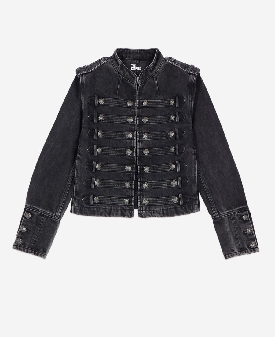 Black Denim Military - Style Jacket