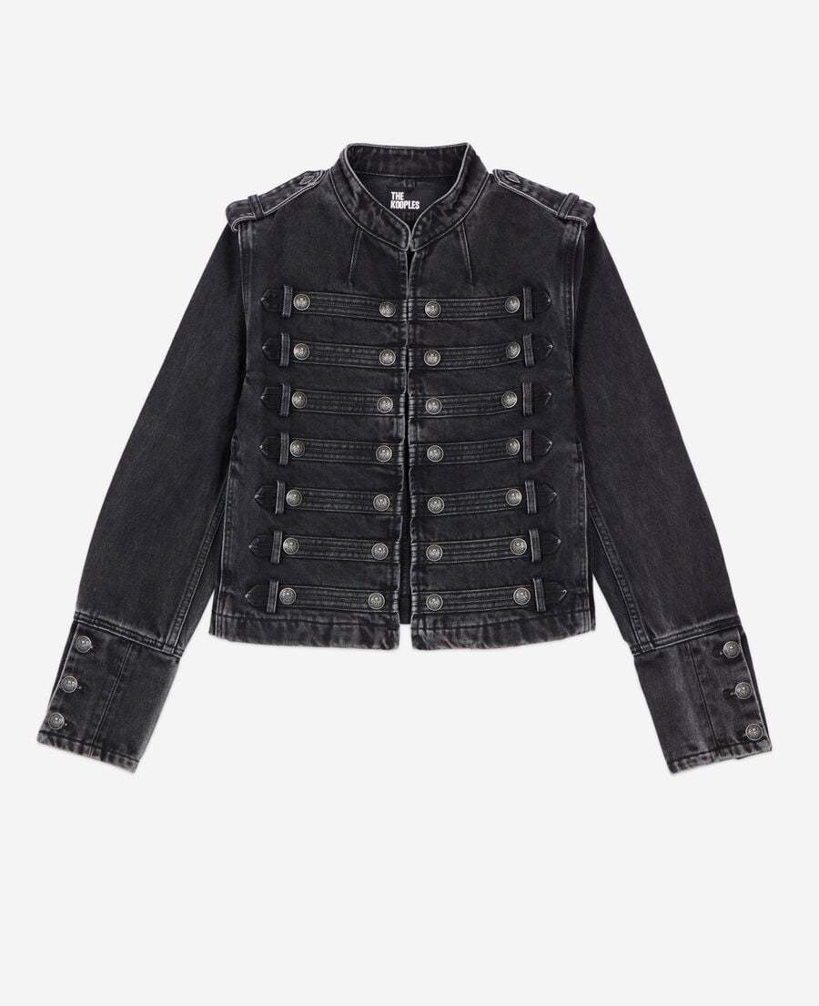 Black Denim Military - Style Jacket