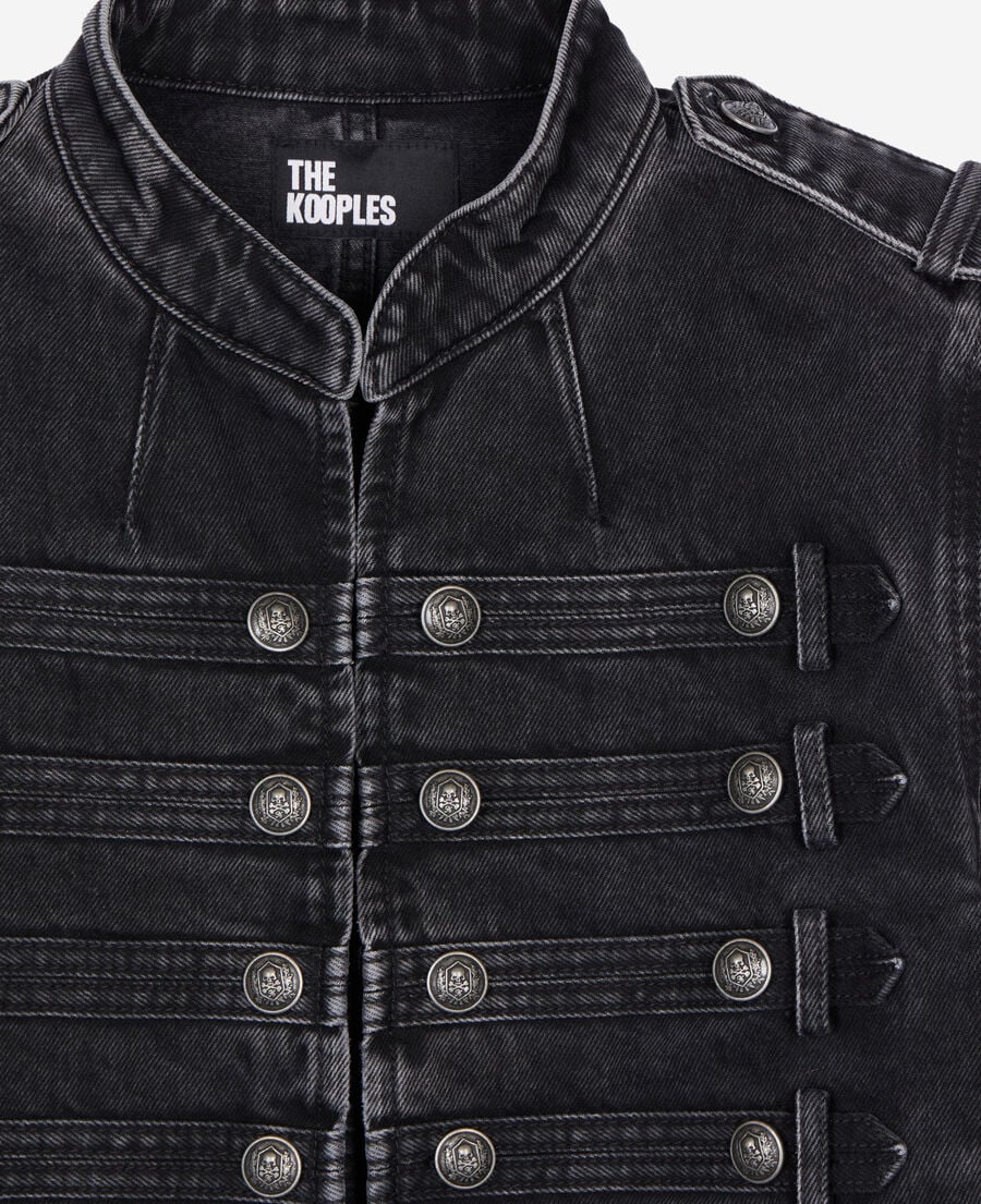 Black Denim Military - Style Jacket