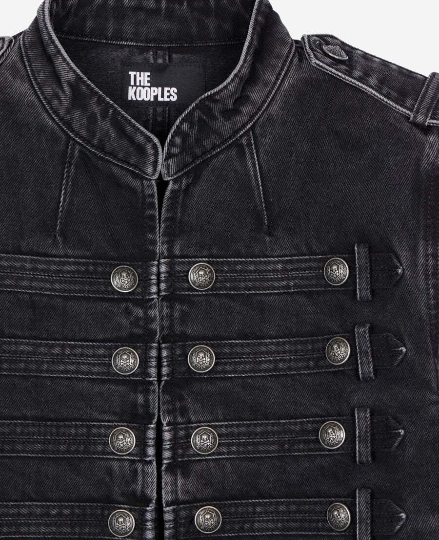 Black Denim Military - Style Jacket