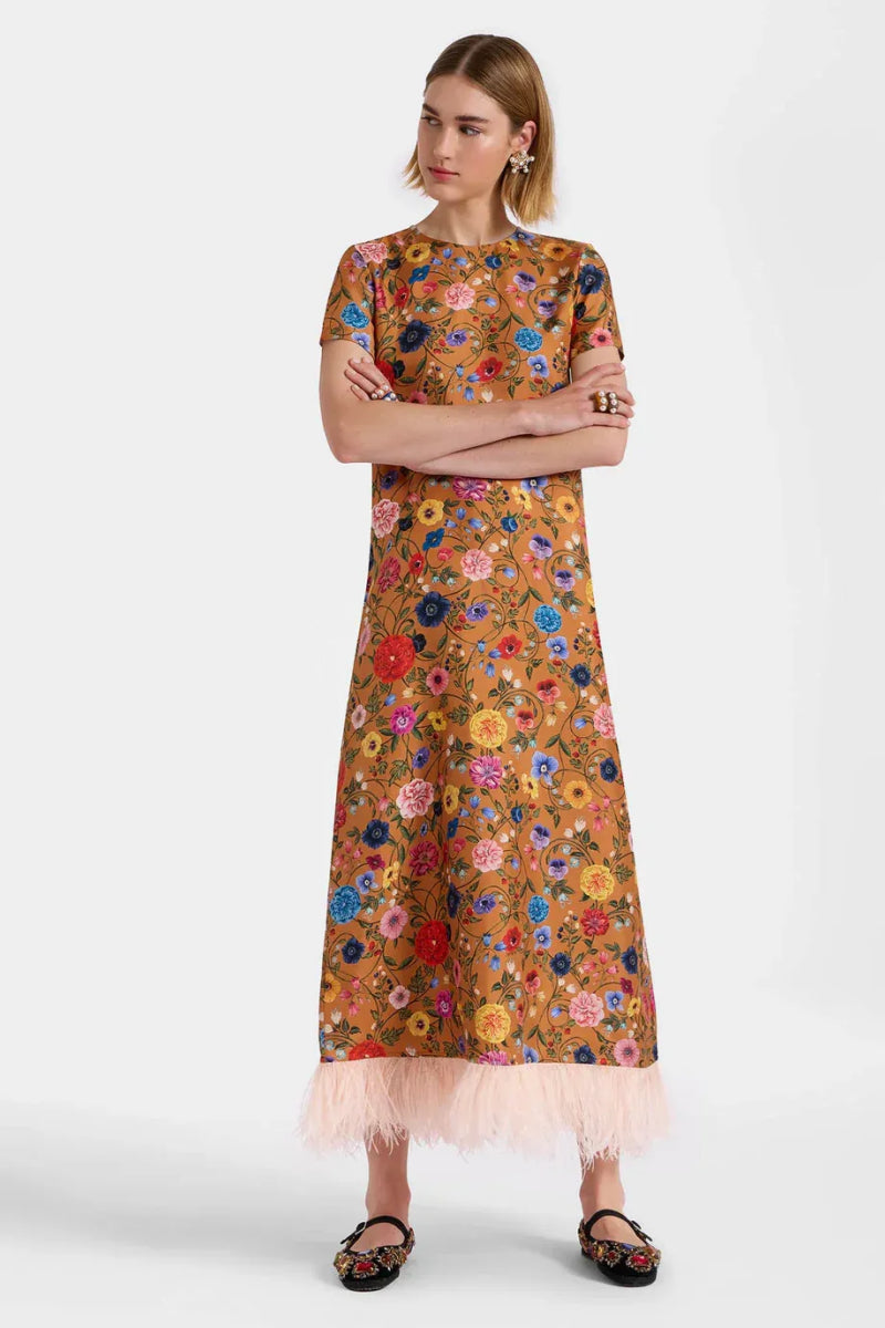 Floral - Printed Feather - Hem Dress-ROVOLE