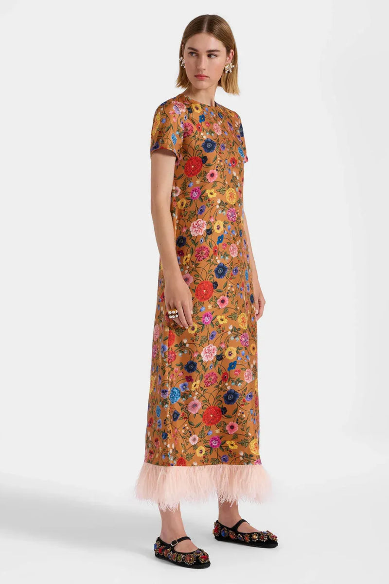 Floral - Printed Feather - Hem Dress-ROVOLE