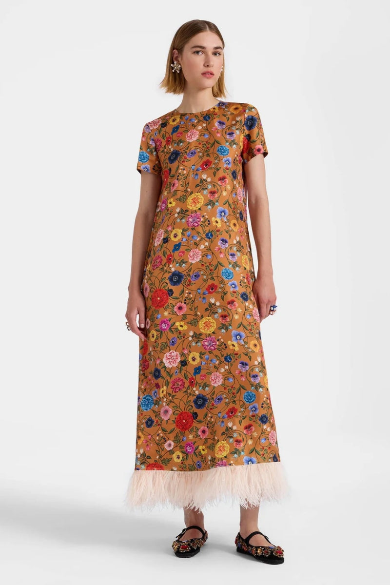 Floral - Printed Feather - Hem Dress-ROVOLE