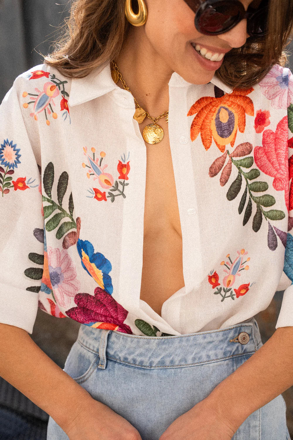 Carla Floral Print Short-Sleeved Shirt-ROVOLE