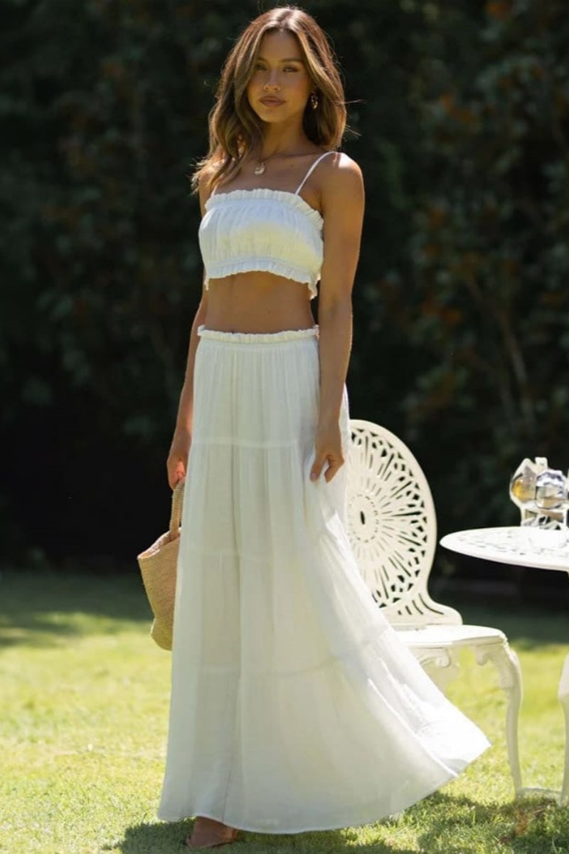 White Tiered Skirts Sets-ROVOLE