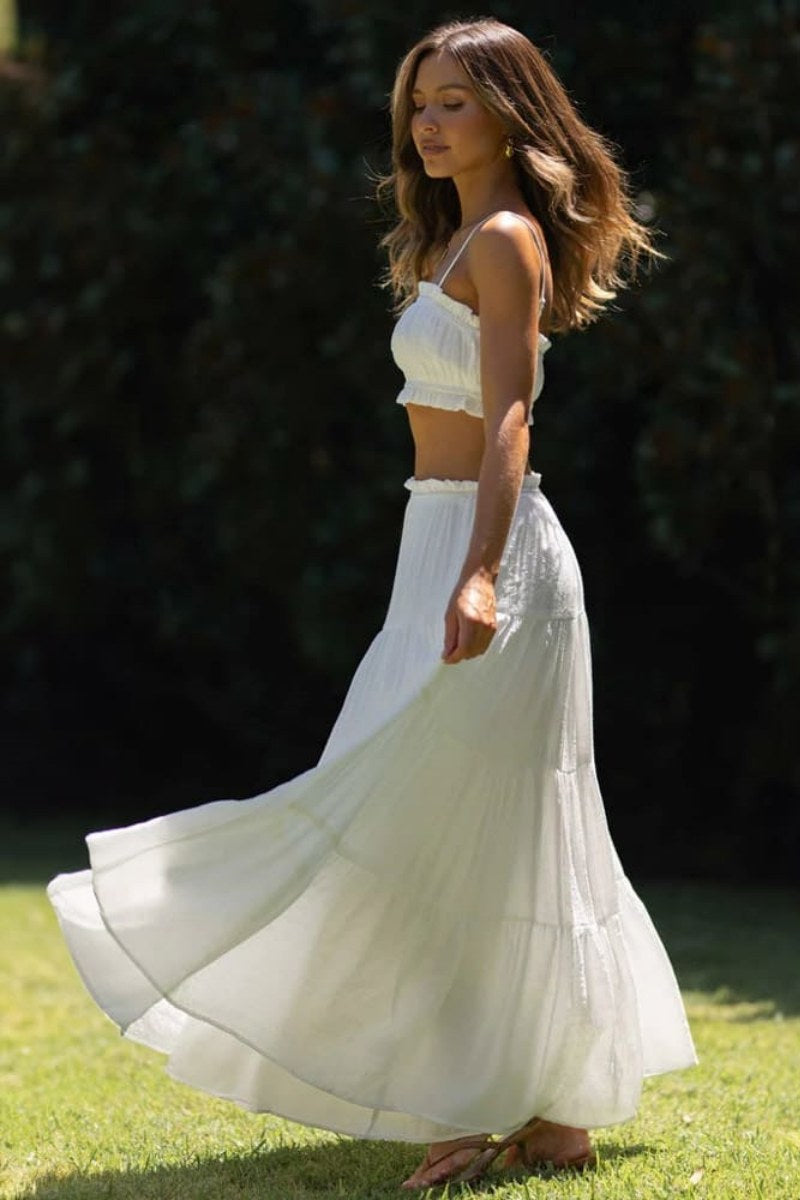 White Tiered Skirts Sets-ROVOLE