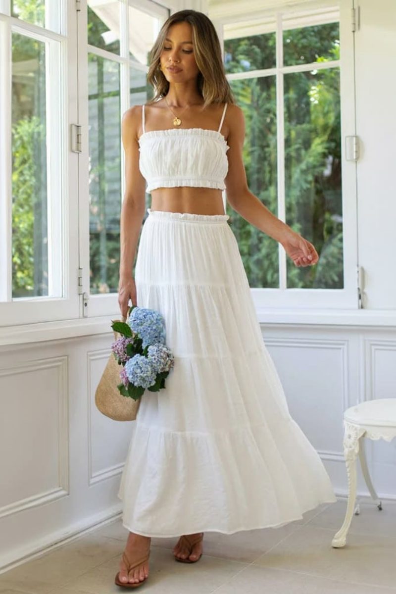White Tiered Skirts Sets-ROVOLE