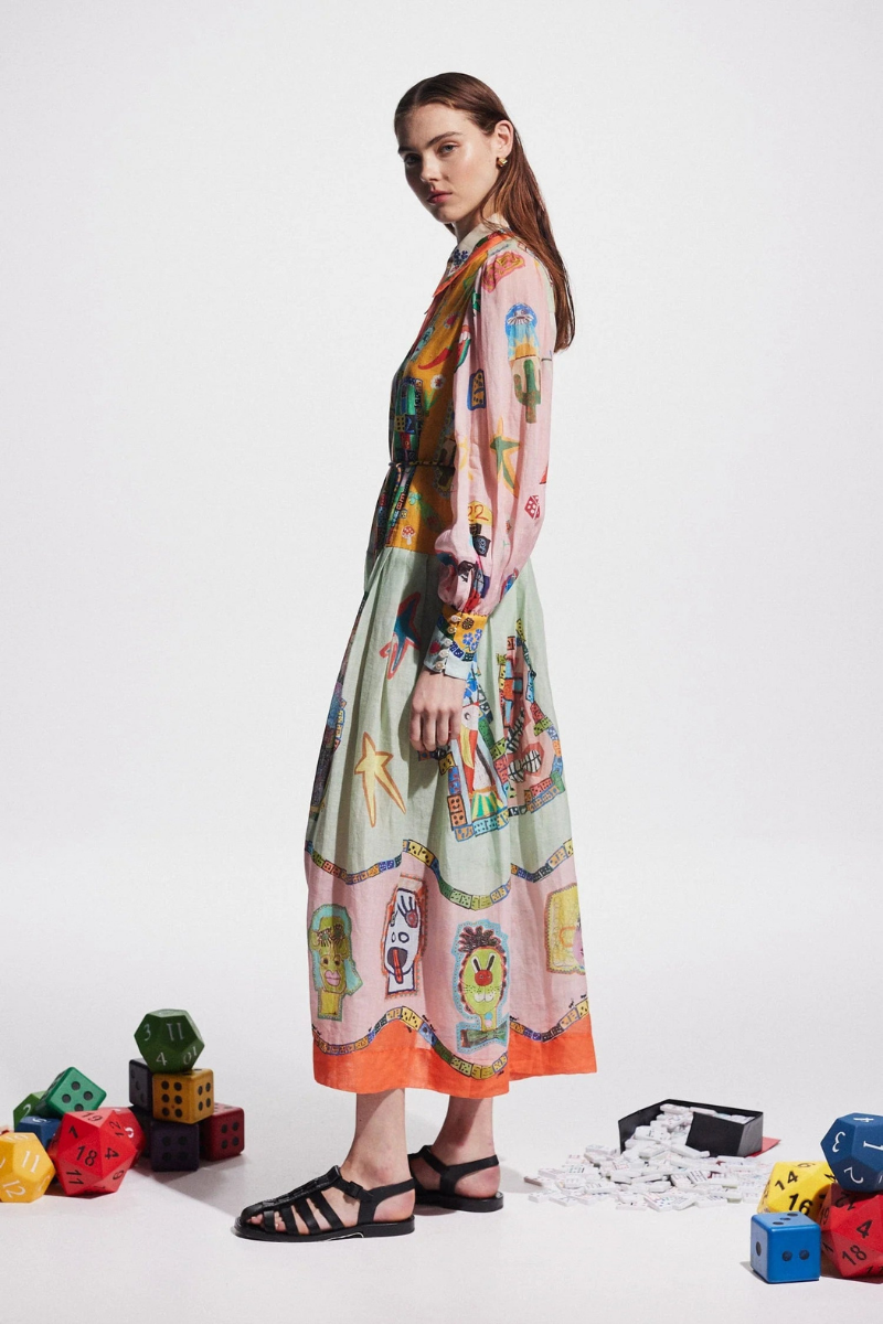 Danielle Balloon Sleeve Patchwork Maxi Dress-ROVOLE