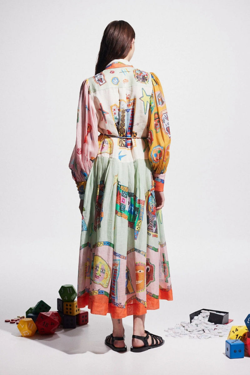 Danielle Balloon Sleeve Patchwork Maxi Dress-ROVOLE