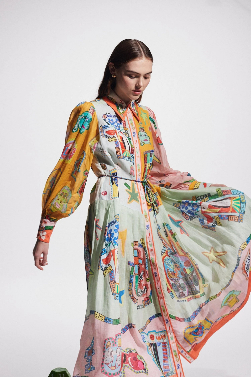 Danielle Balloon Sleeve Patchwork Maxi Dress-ROVOLE