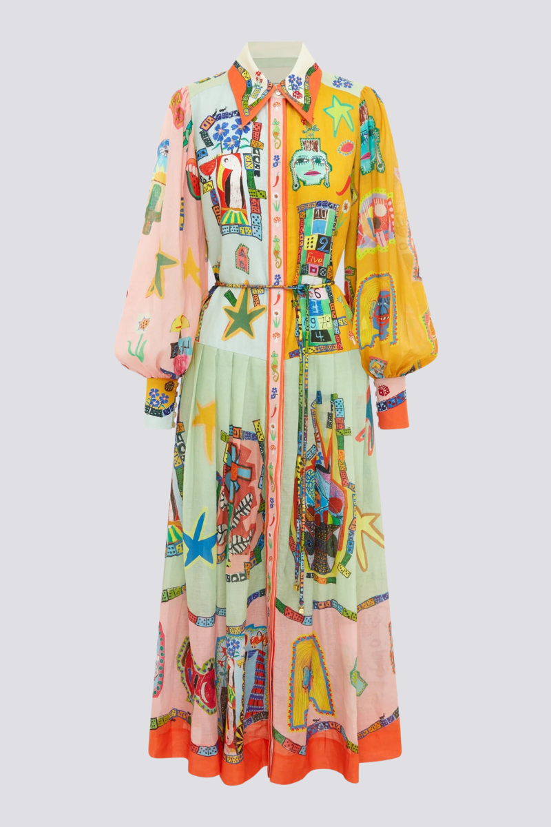 Danielle Balloon Sleeve Patchwork Maxi Dress-ROVOLE