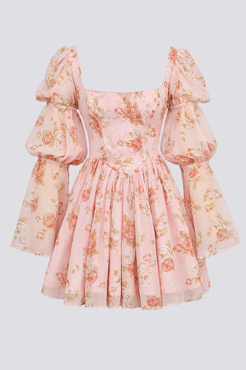 Divine Floral Square Neck Mini Dress-ROVOLE