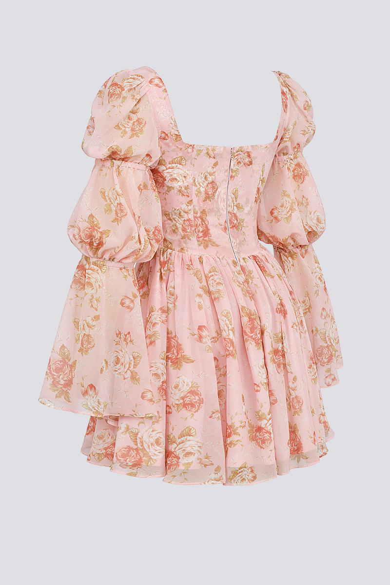 Divine Floral Square Neck Mini Dress-ROVOLE