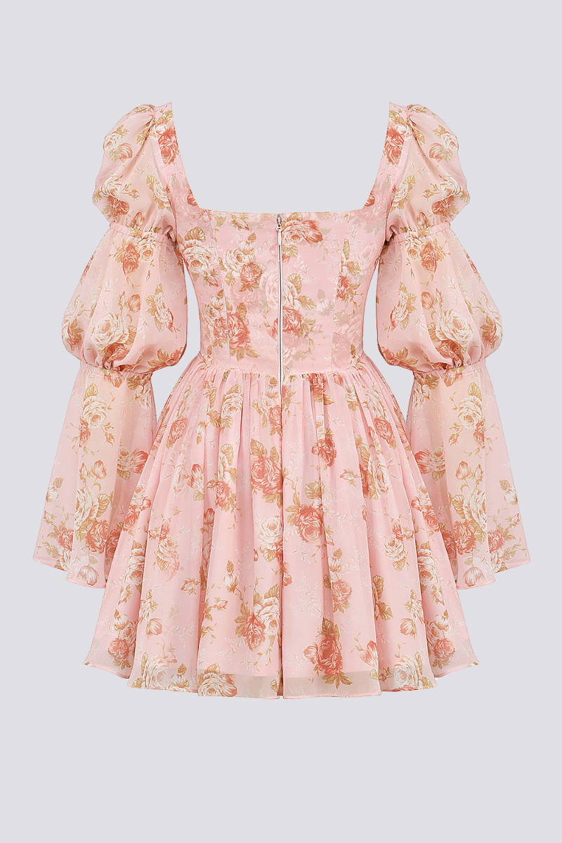 Divine Floral Square Neck Mini Dress-ROVOLE