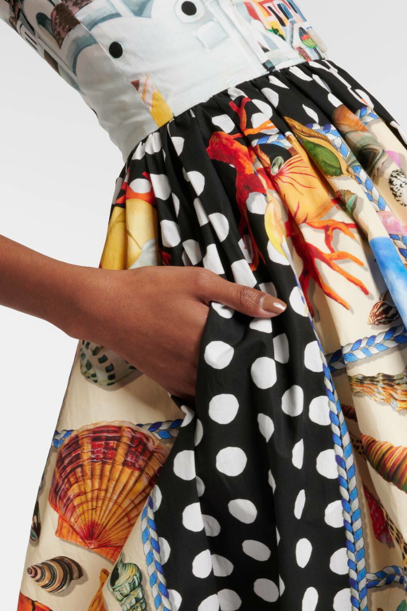 Domitille Polka Dot Square Neck Midi Dress-ROVOLE