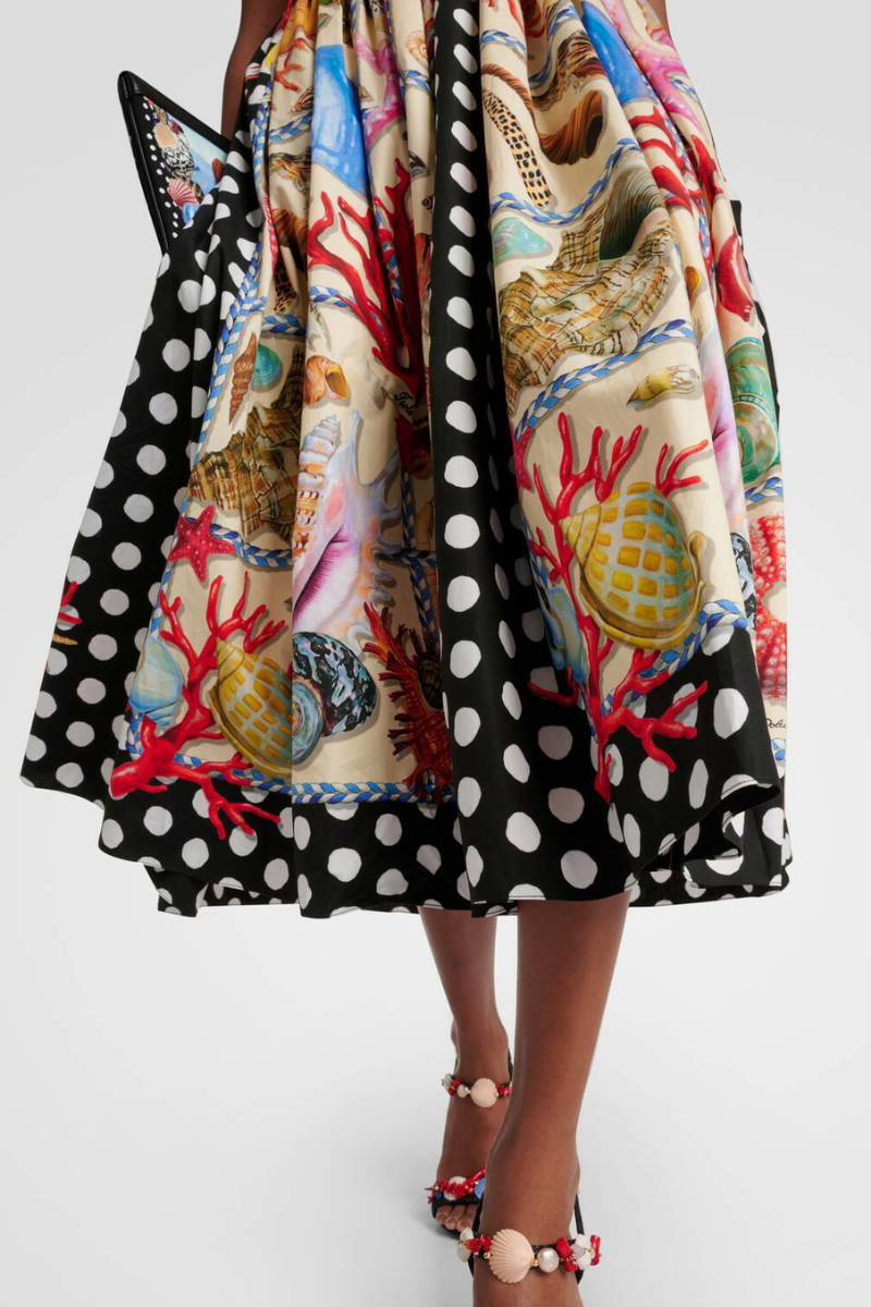 Domitille Polka Dot Square Neck Midi Dress-ROVOLE