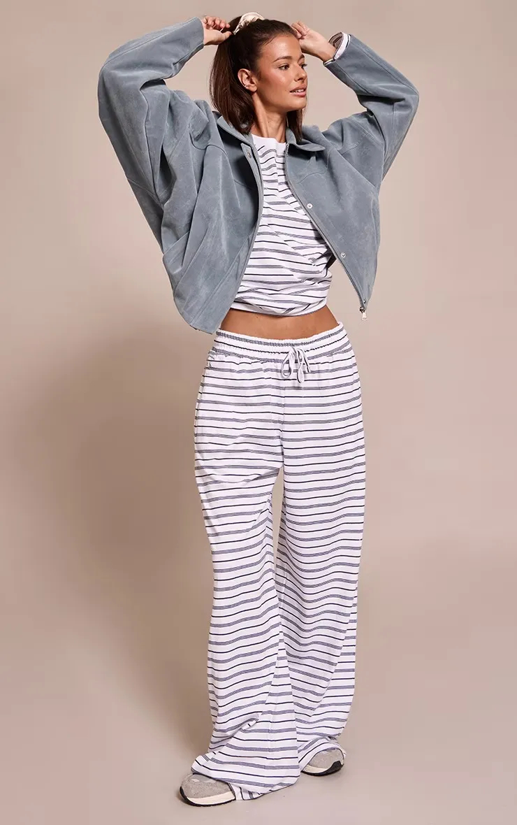 Dusty Blue Faux Suede Covered Placket Bomber Jacket