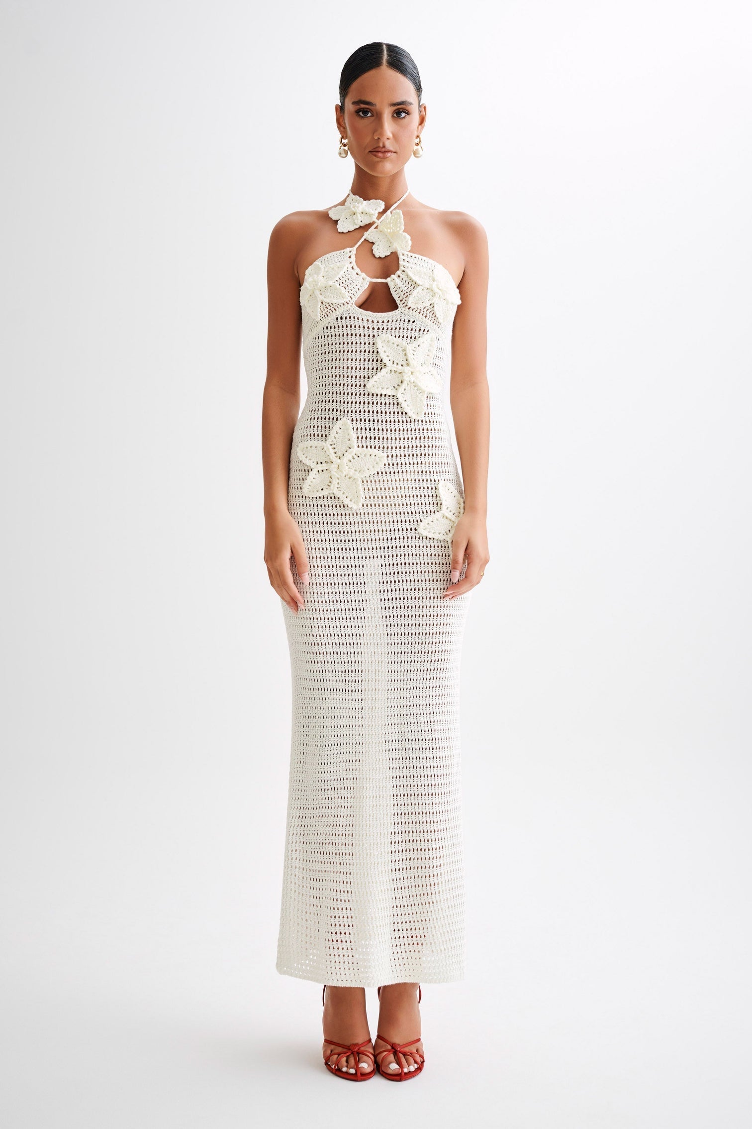 Beverly Floral Appliqué Crochet Maxi Dress-ROVOLE