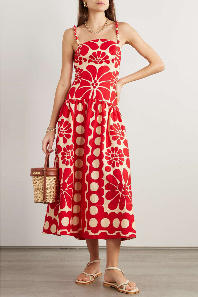 Élisabeth Floral Spaghetti Maxi Dress In Red-ROVOLE