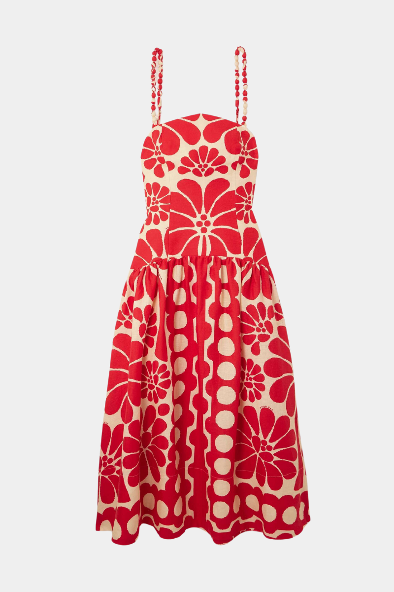 Élisabeth Floral Spaghetti Maxi Dress In Red-ROVOLE