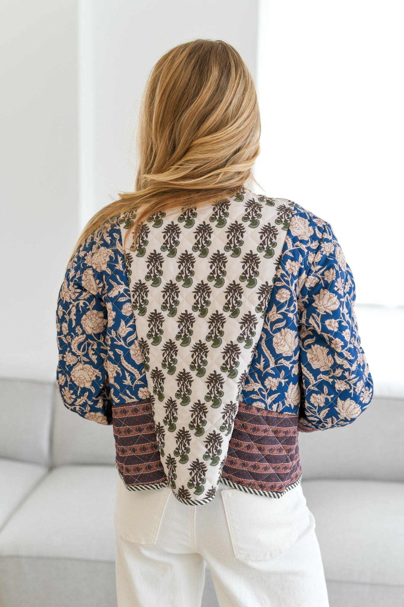 Karris Quilted Patchwork Jacket-Navy Multi-ROVOLE