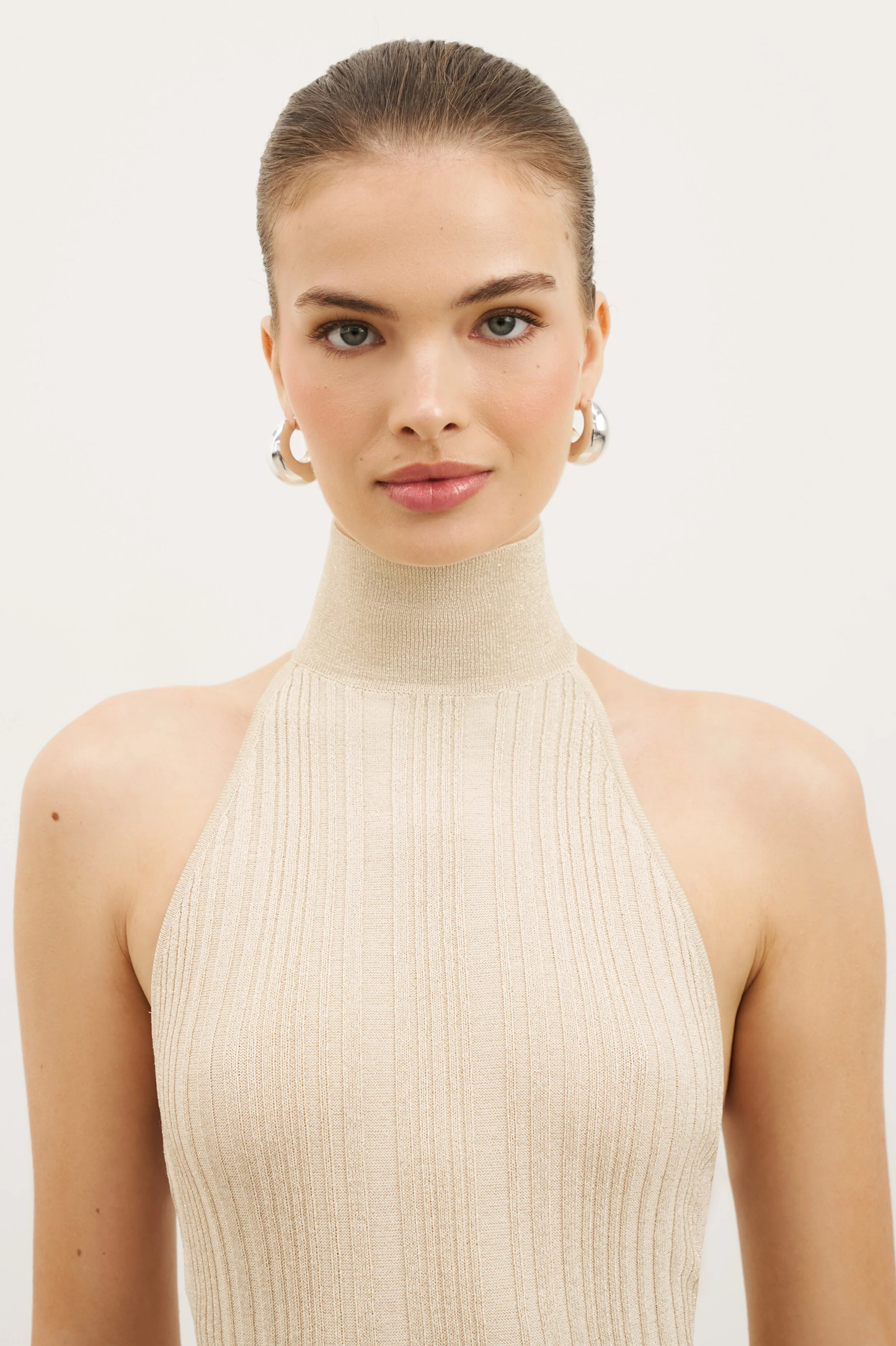 Fine Knit Gathered Halter Neck Maxi Dress