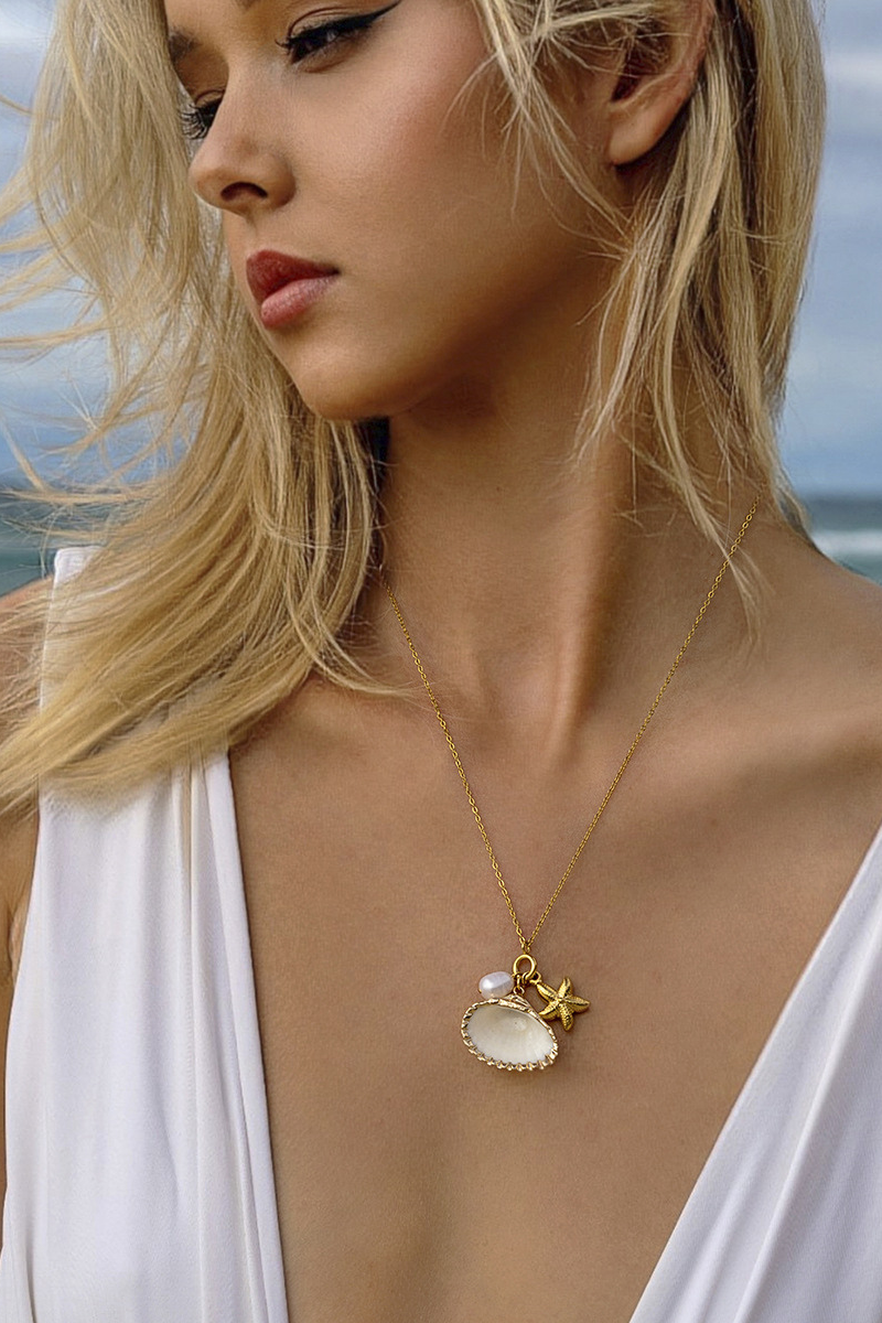 Flavie Shell Starfish Pearl Necklace-ROVOLE