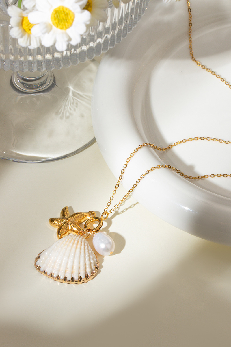 Flavie Shell Starfish Pearl Necklace-ROVOLE