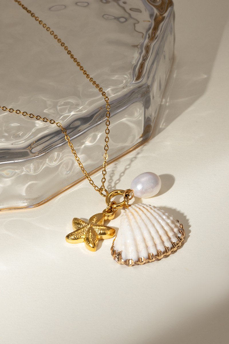 Flavie Shell Starfish Pearl Necklace-ROVOLE
