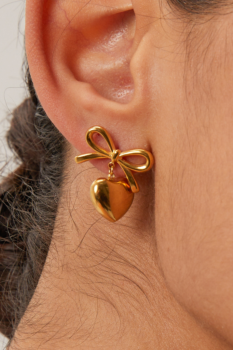 Florine Bow Heart Earrings-ROVOLE