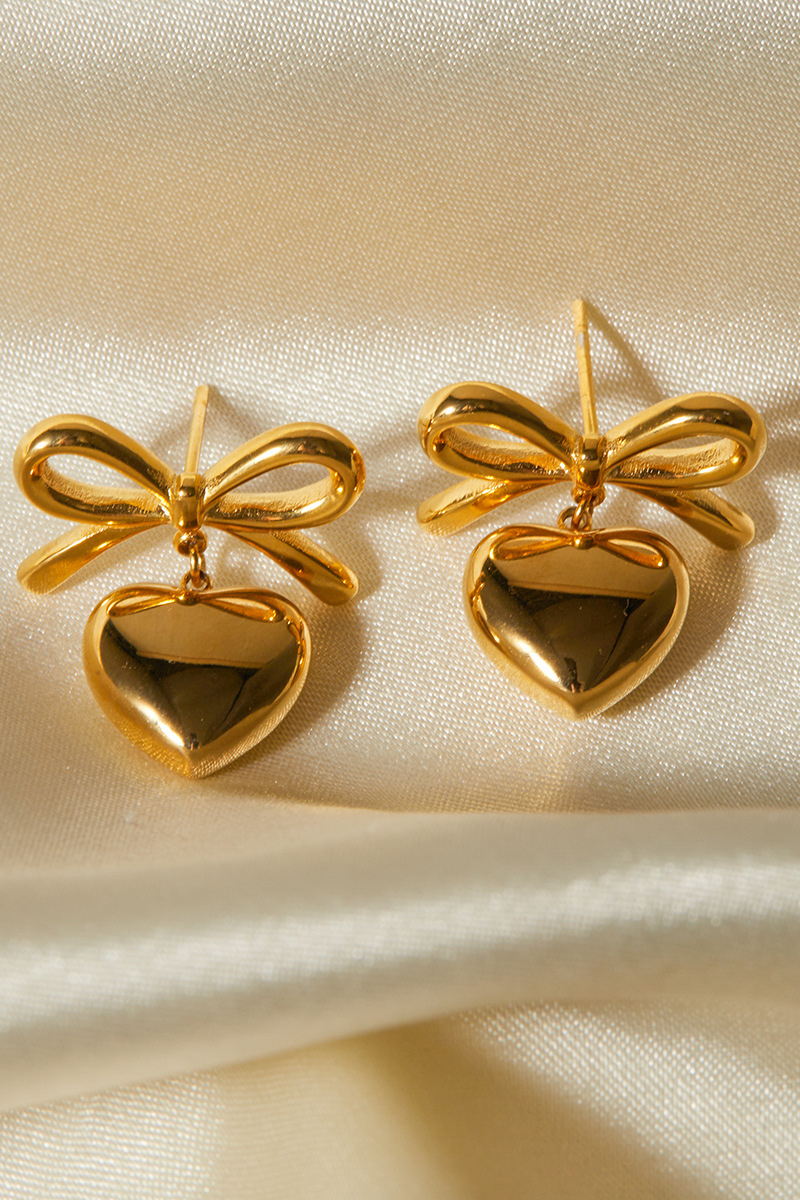 Florine Bow Heart Earrings-ROVOLE