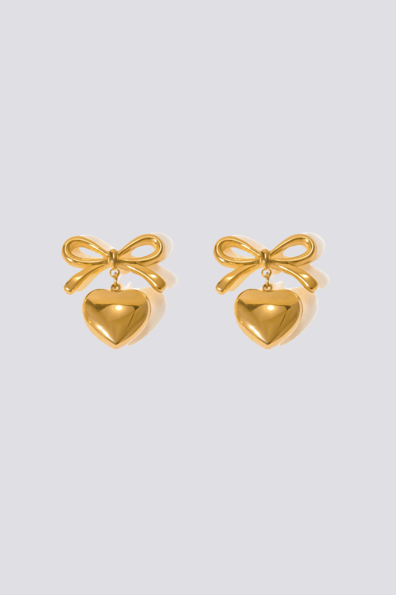 Florine Bow Heart Earrings-ROVOLE