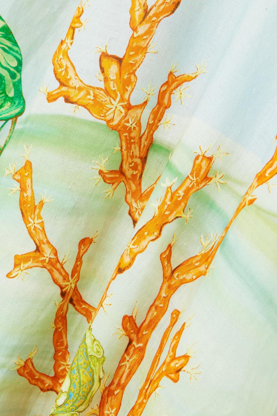 Gathered Printed Linen-Gauze Midi Dress-ROVOLE