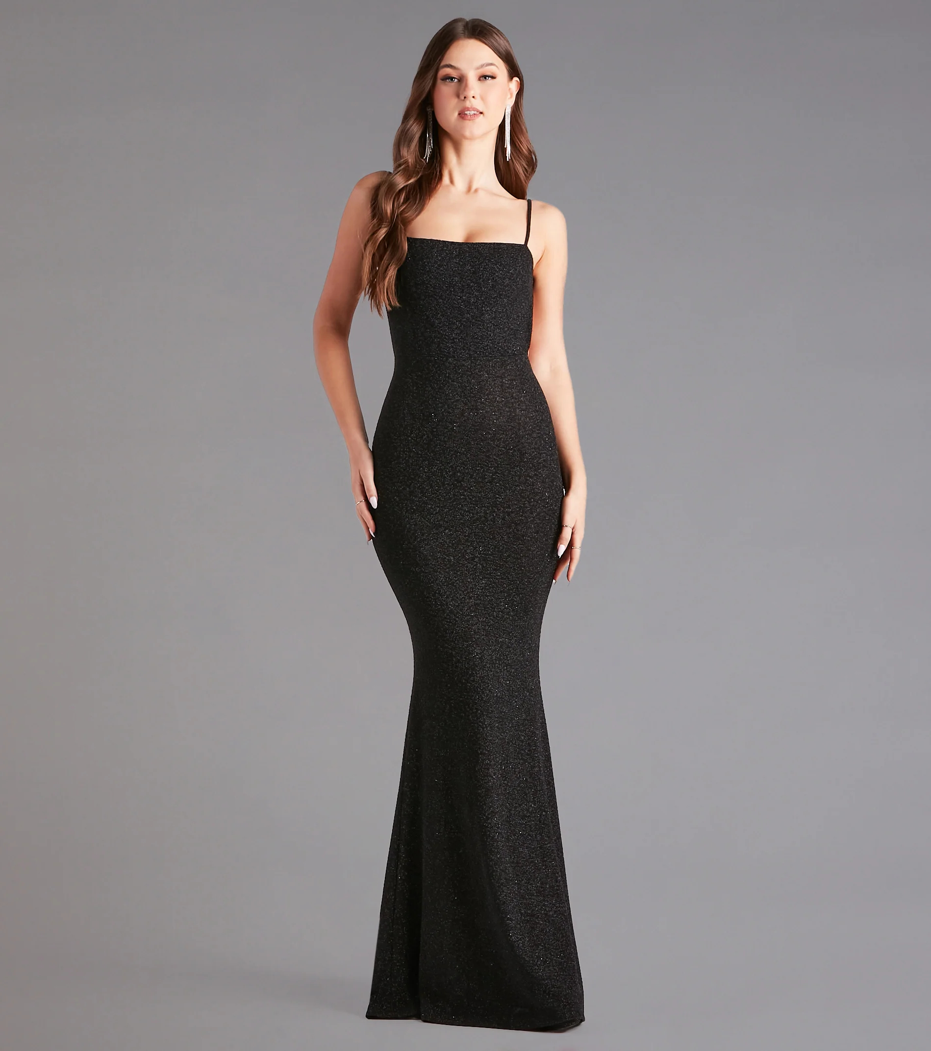 Gwendolyn Glitter Knit Bow-Back Mermaid Dress