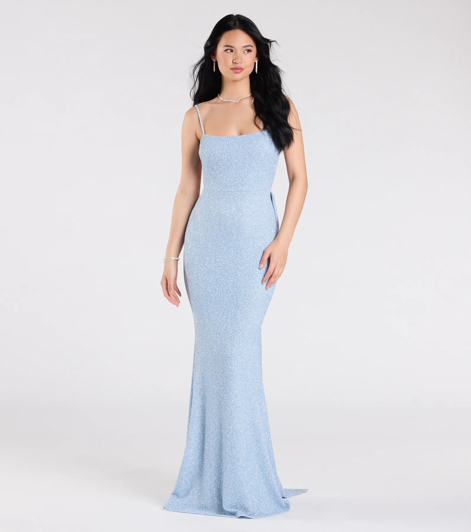 Gwendolyn Glitter Knit Bow-Back Mermaid Dress