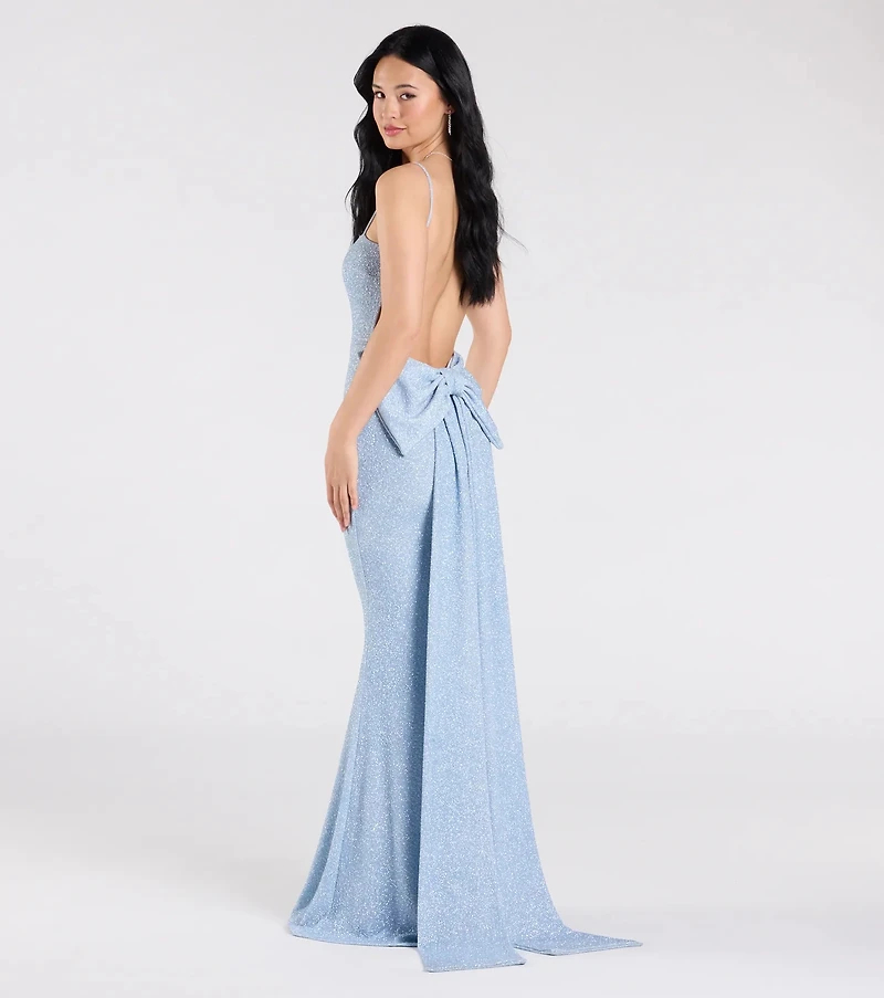 Gwendolyn Glitter Knit Bow-Back Mermaid Dress