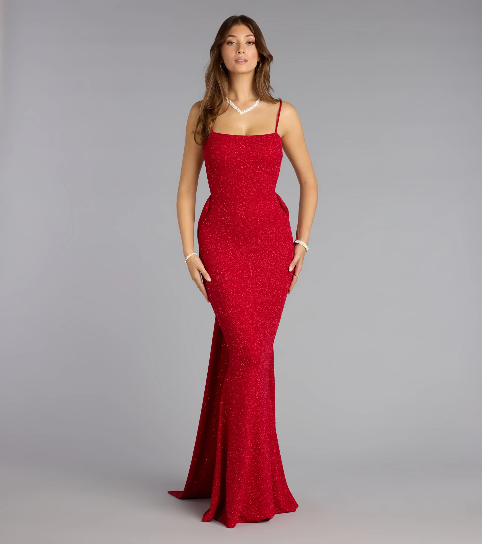 Gwendolyn Glitter Knit Bow-Back Mermaid Dress